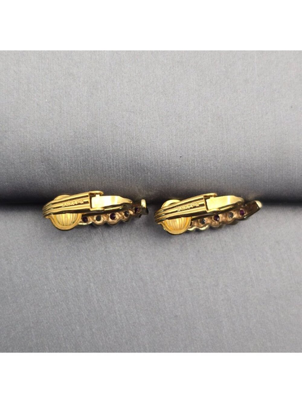 Vintage 14k Gold Filled Ruby Lab Created Diamond Clip On Half Hoop Earrings 3/4" - Picture 6 of 12